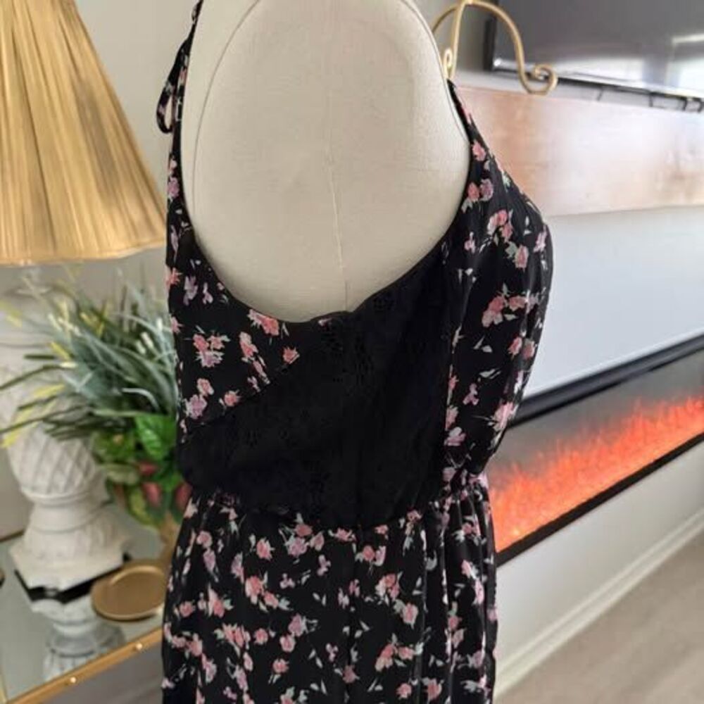 Black Floral Maxi Dress Women Small Boho Lace Layered Spaghetti Straps Size L - Picture 12 of 14